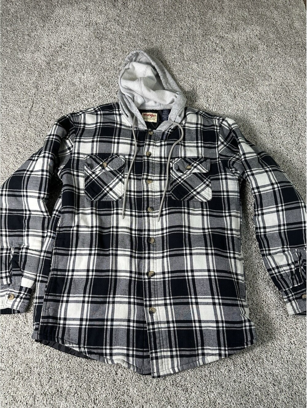 Wrangler Authentics Quilted Long-Sleeve Flannel Hoodie Jacket Mens Size M